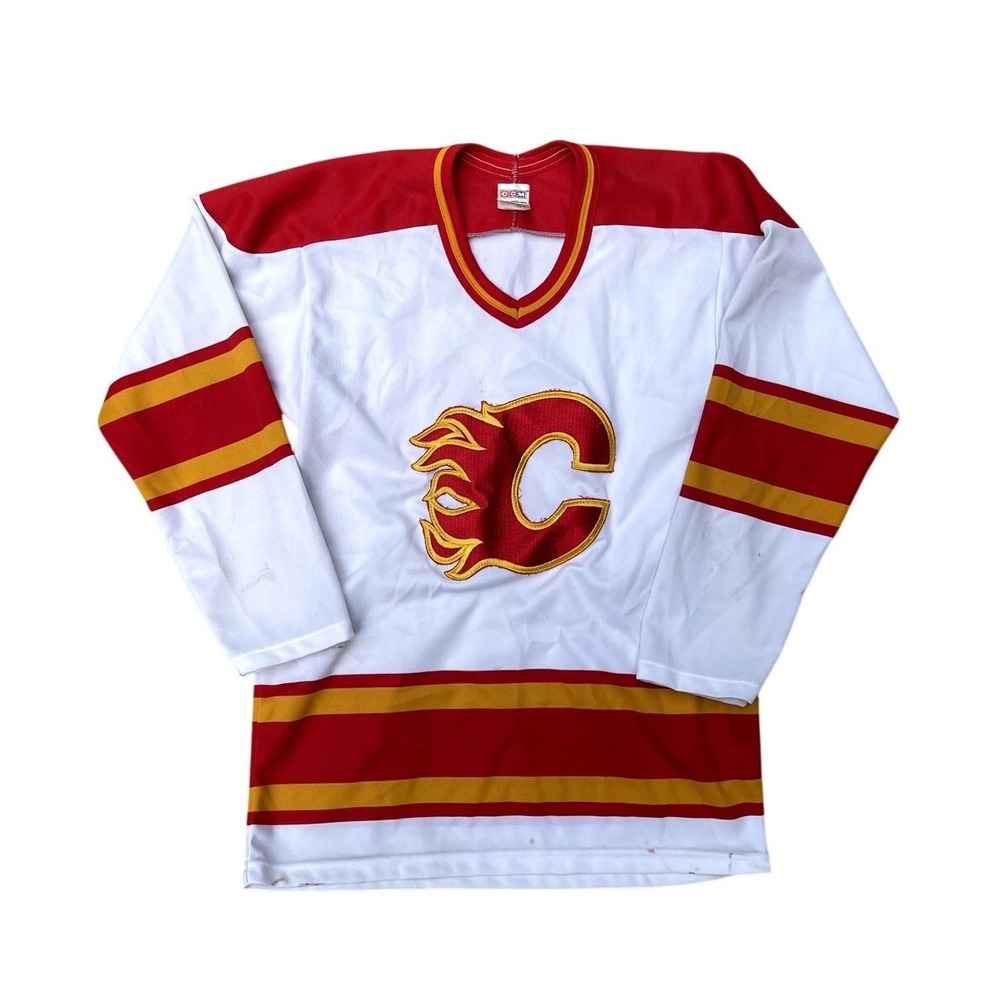 Vintage Calgary Flames CCM NHL Hockey Jersey Mens Small Blank 1990s White